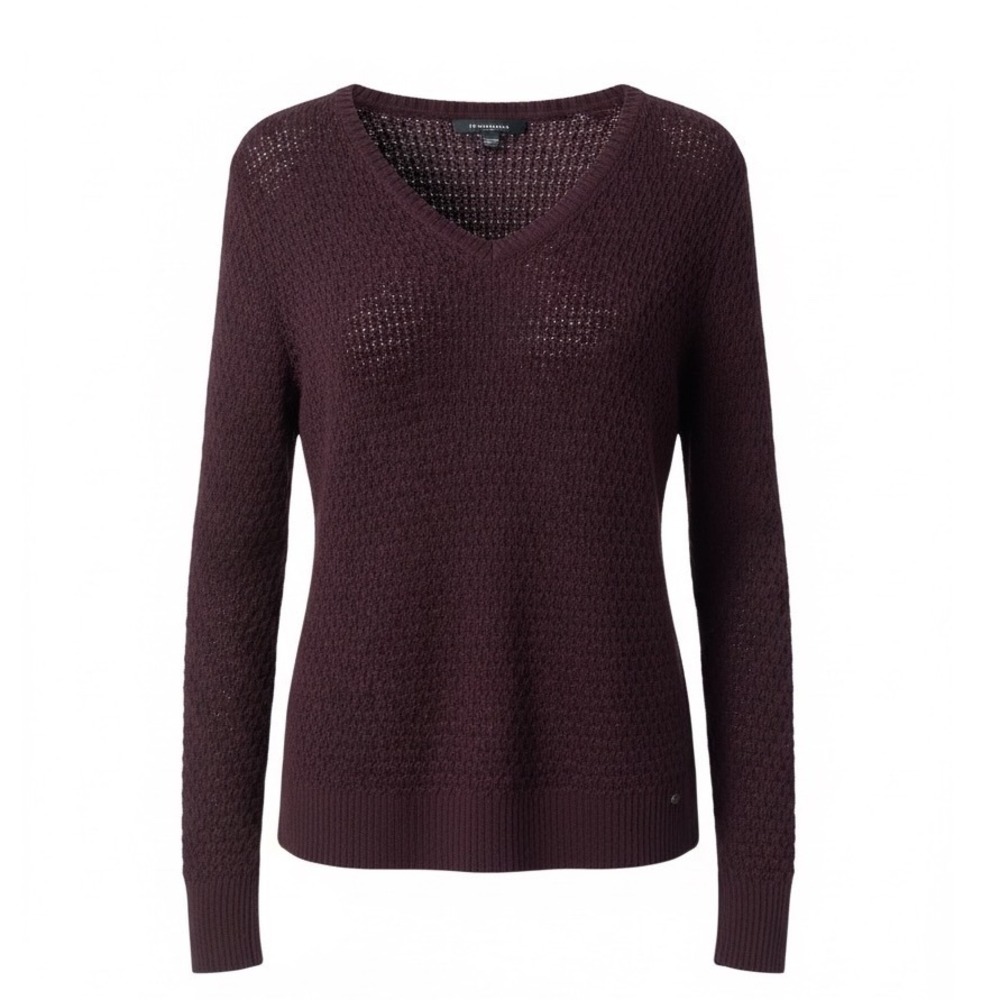 American Eagle Outfitter Womens Burgundy V-Neck Open Knit Pullover Sweater Small